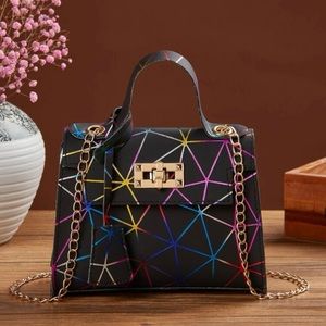 Mini Turn-Lock Geometric Graphic Flap Chain Bag